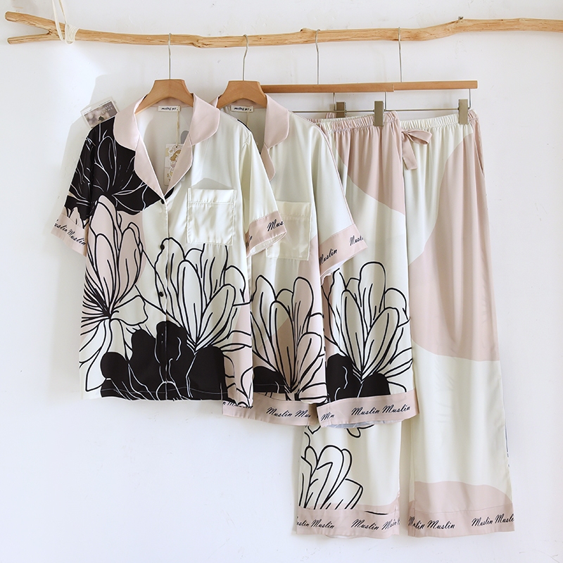 Muslin Pajamas Collection Muslin Pet  รุ่น Monochrome Magnolia (T9345 L3345) | ชุดนอนชุดเที่ยว