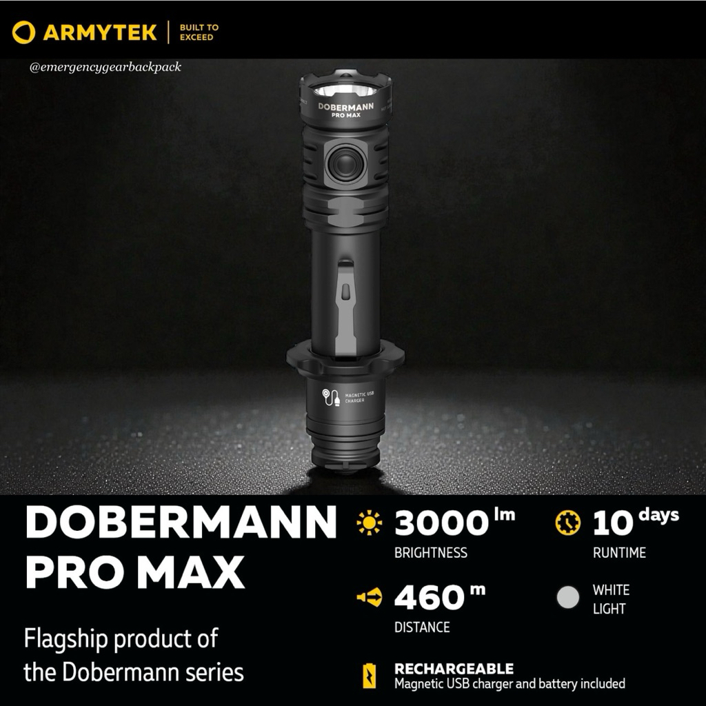 Armytek Dobermann Pro Max 3000 lm 460 m Tactical Flashlight