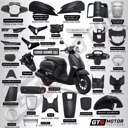 ชุดสีทั้งคัน HONDA GIORNO Giorno+ จีออโน่ ปี 2023 2024 2025 สีดำด้าน BLK รุ่น CBS แท้เบิกศูนย์ฮอนด้า อะไหล่แท้เบิกศูนย์
