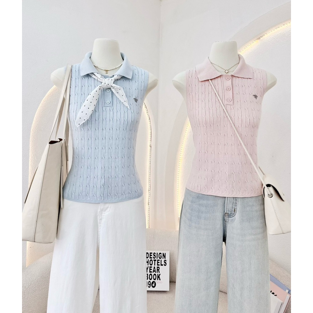 WA YA เสื้อแขนกุดไหมพรม แต่งกระดุมสลับสี