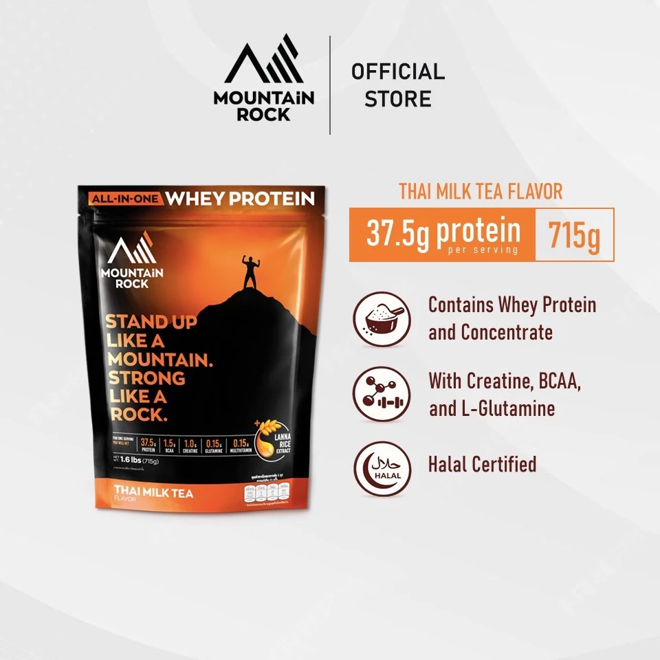 Mountain Rock เวย์โปรตีน ออลอินวัน รสชาไทย 715 กรัม | โปรตีน 37.5 กรัม | BCAA + ครีเอทีน | ฮาลาล