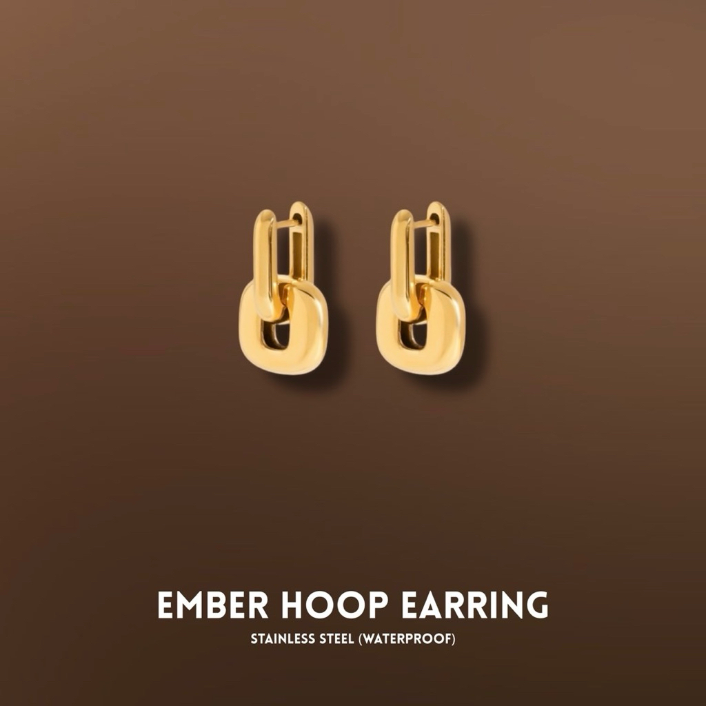 Meraki. Ember Hoop Earrings (stainless steel) สามารถถอดใส่ได้ 2 แบบ ต่างหูสแตนเลส Nickel free, Waterproof