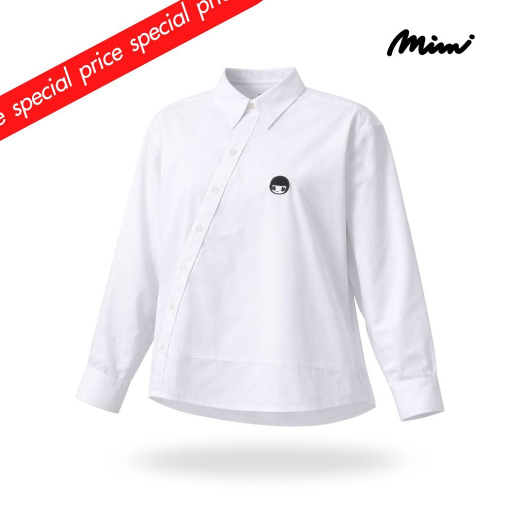 Mimi เสื้อเชิ้ต แขนยาว สีขาว ทรงโอเวอร์ไซส์ สาบหน้าทรงเฉลียง AT5IWH