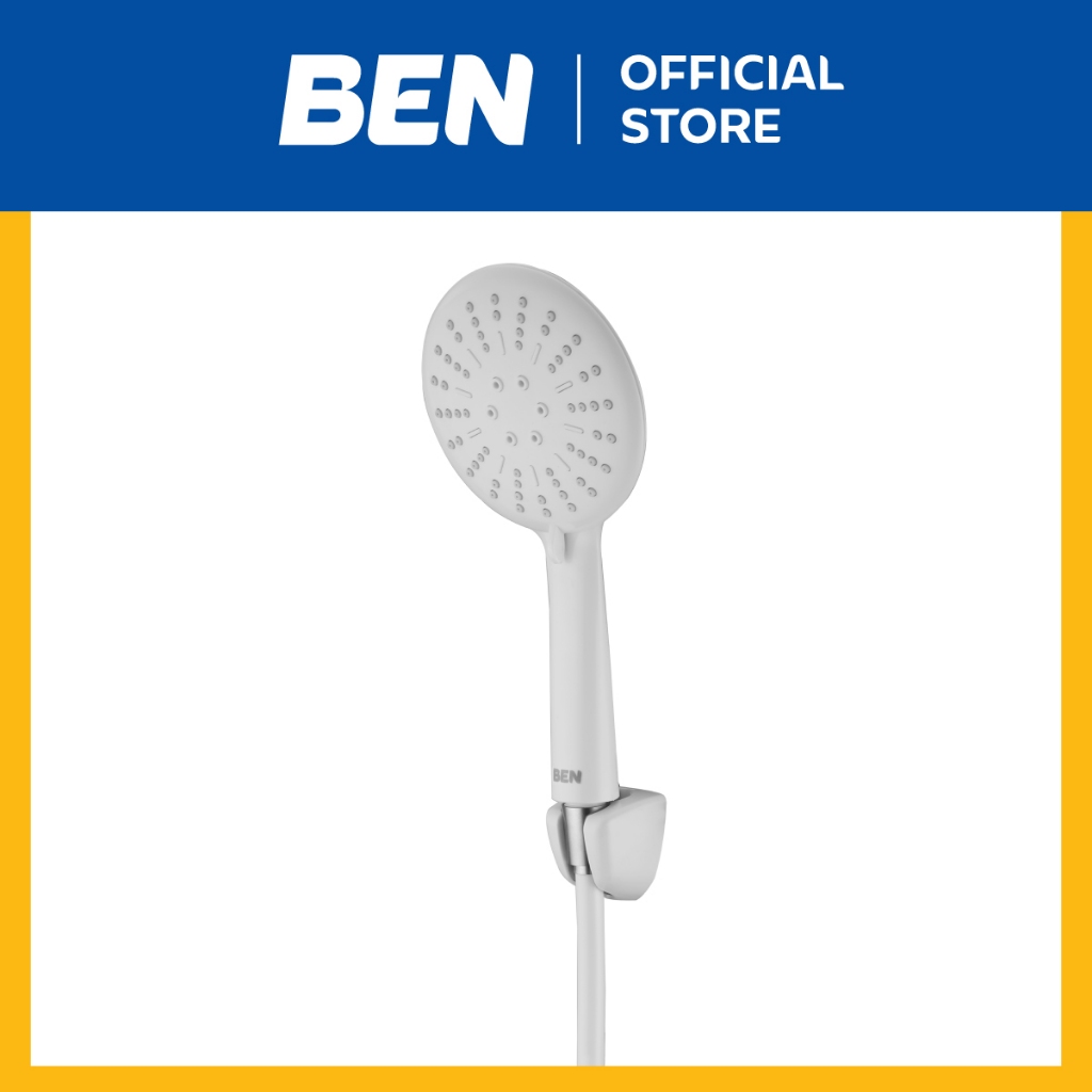 BEN D33-D488 ฝักบัวมือพร้อมสายและขอแขวน สายน้ำ 3 ระบบ ปัดหน้าฝักบัวเปลี่ยนสายน้ำ	วัสดุ ABS สีขาว สาย PVC ยาว 120 ซม.