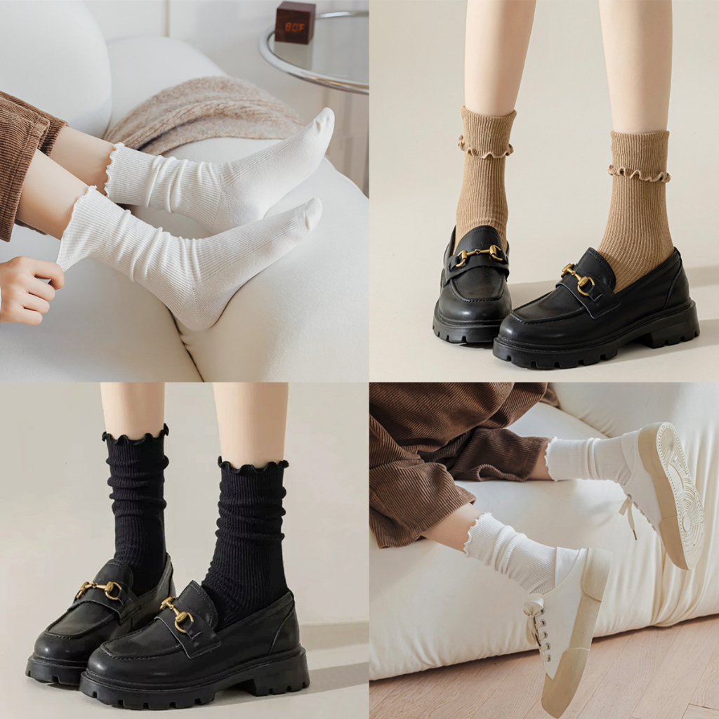 ONEIMO🍑 ถุงเท้า ข้อกลาง ลูกไม้ ข้อม้วน ผ้าฝ้าย รุ่น Simple Flow กับ รุ่น Muan✨พร้อมส่ง - รูปที่ 3