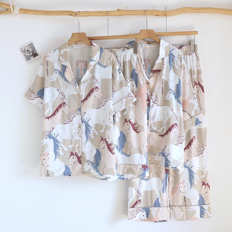 Muslin Pajamas Silk Satin รุ่น Colorful House Parade (V2227 L2227) | ชุดนอนชุดเที่ยว,ชุดโอเวอร์ไซส์