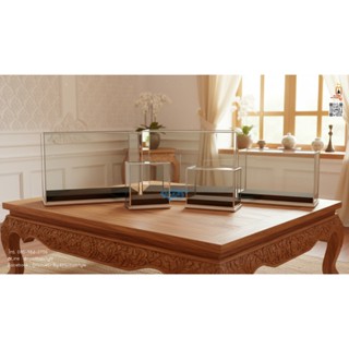 กล่องกระจกคิ้วเงิน ตู้ครอบพระ ทรงนอน ใส่ของชำร่วย ผ้ากำมะหยี…