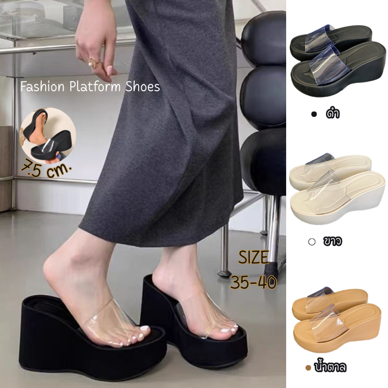 รองเท้าส้นตึกสายใส สไตล์มินิมอล เกาหลีสุดๆ ใส่สบาย เดินนานไม่ปวด ส้นสูง 7.5 ซม. แนะนำ+เพิ่มไซส์