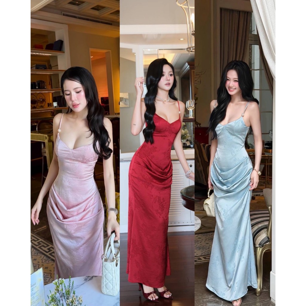 TBB Brand: เดรสยาวเรียบหรูเข้ารูปทรงเป๊ะ ดีไซน์ถ่วงเล่นเลเยอร์ด้านหน้าช่วงกระโปรง