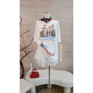 U2🏰 เสื้อยืดโอเวอร์ไซส์ เลเซอร์คัต ลายปราสาท