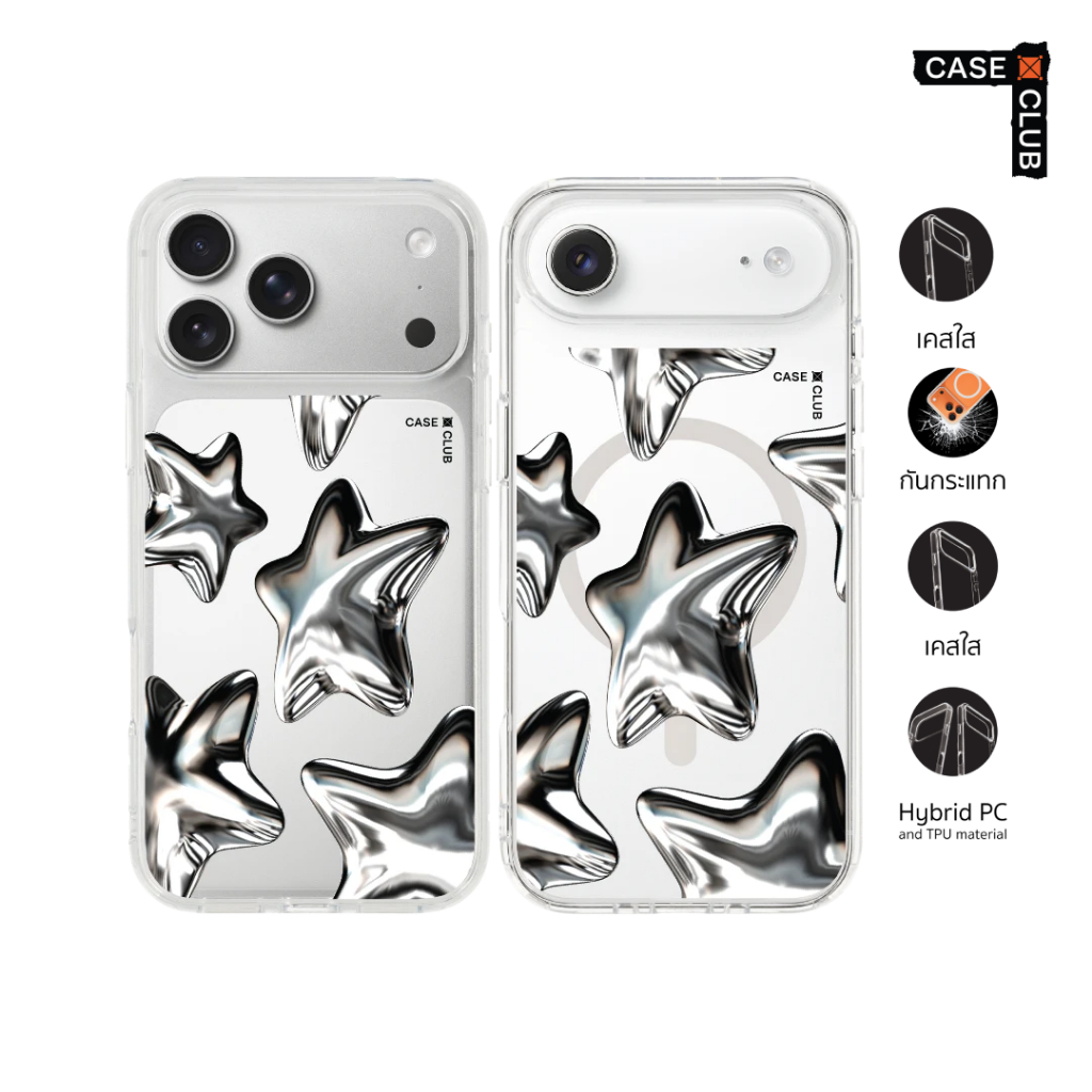 CaseClub เคสไอโฟน เคสโทรศัพท์ เคสใส เคสแม่เหล็ก ลาย Metallic Star สำหรับ i17 Pro Max/i17 Pro/i Air/i17
