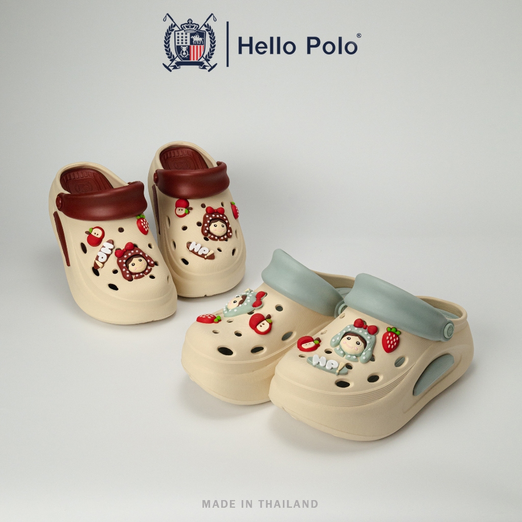 Hello Polo รองเท้าแตะรัดส้น รองเท้าแตะหัวโต เสริมส้น ประดับตัวการ์ตูน EVA กันลื่น กันน้ำ รุ่น HP8059