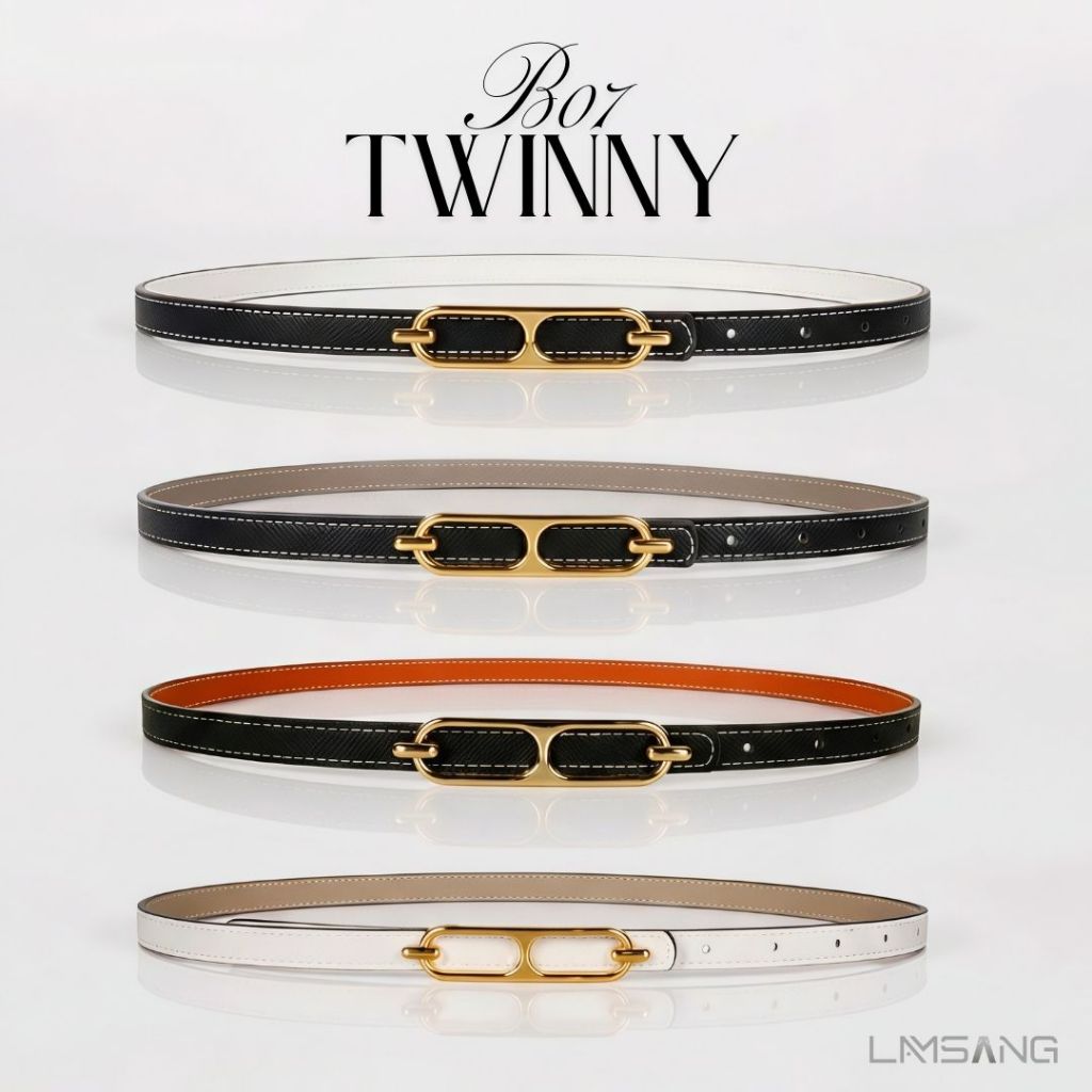 (  พร้อมส่ง) LAMSANG B07 Twinny เข็มขัดผู้หญิง ใส่ได้ 2 ด้าน หนัง PU ขนาด 1.4 x 105 cm
