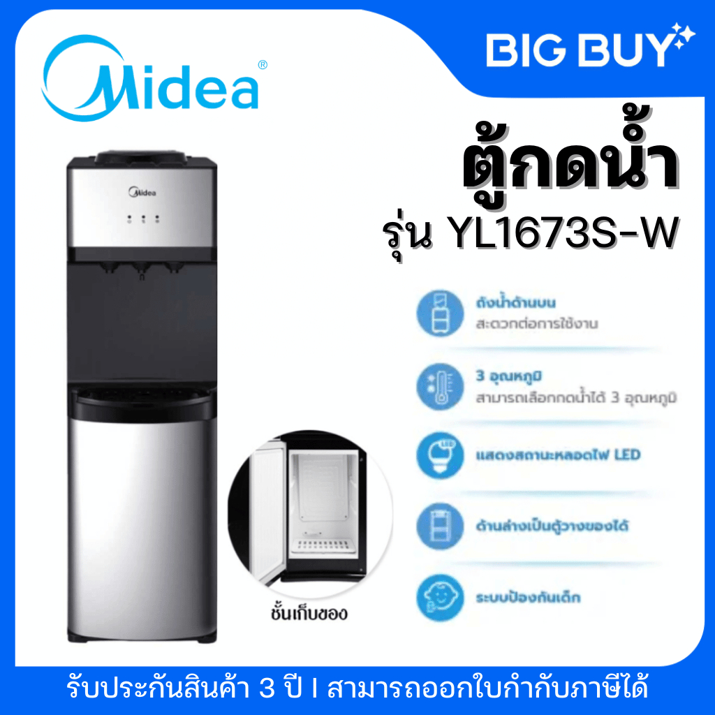 MIDEA ตู้กดน้ำเย็น-ร้อน-ธรรมดา 3ปุ่มกด รุ่น YL1673S-W