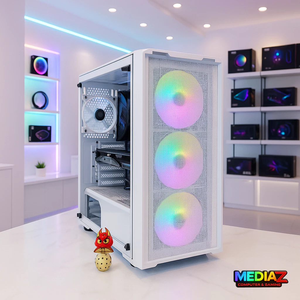 ส่งทันที เคส atx รับชุดน้ำ3ตอน รับการ์จอ3พัดลม300mm เย็น หรู สีขาวดำ Media Z Case Venuz 2121G White