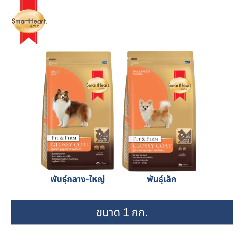สมาร์ทฮาร์ทโกลด์ ฟิตแอนด์เฟิร์ม กลอสซี่ โค้ท อาหารสุนัขสูตรบำรุงเส้นขนและผิวหนัง 1 กก.