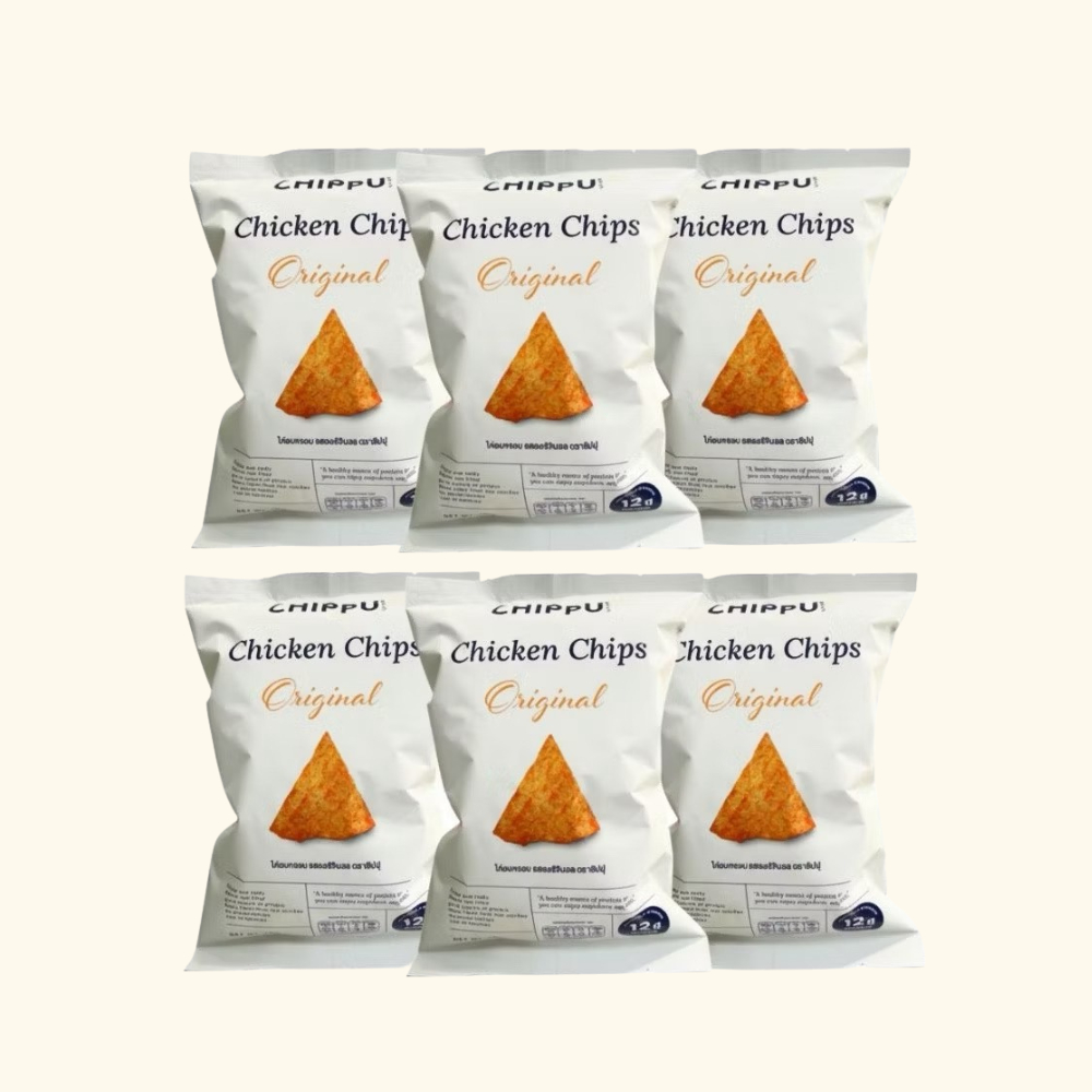 ขนมเพื่อสุขภาพ ขนมไก่อบกรอบ chippu  อบไม่ทอด ขนมไม่ทอด ไม่ใช้น้ำมัน แคลต่ำ ไขมันต่ำ โปรตีนสูง 12g จำนวน 6 ซอง