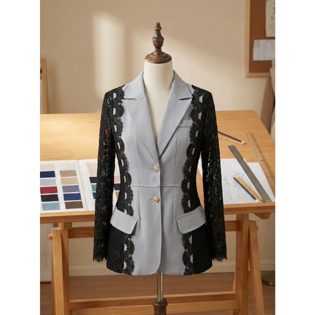 ISSY DUCHESS SUIT- เสื้อสูทคอลเลคชั่นดัสเชส แต่งดีเทลลูกไม้ข้างตัว ช่วงพรางหุ่นให้ดูเพรียวหลอกตา