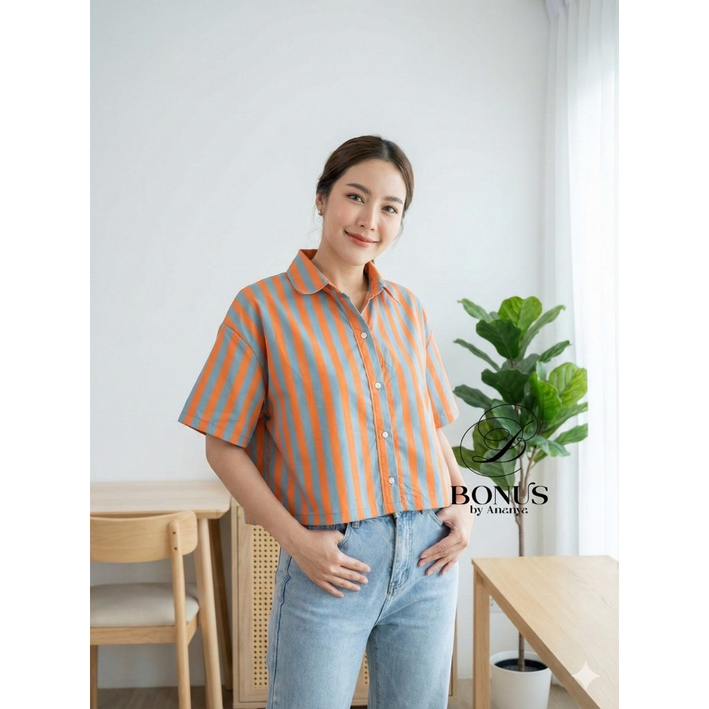 เสื้อเชิ๊ตชายตรงผ่าข้างคอตตอนญี่ปุ่น 100% สำหรับ สาวพลัสไซร์อก 50 ราคา ถูกที่สุด ดีลบีเคเค แกลเลอรีภาพที่ 4