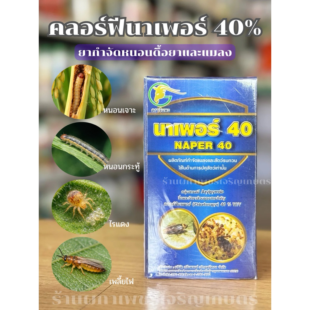 นาเพอร์ 40 (250cc) คลอร์ฟีนาเพอร์40% สารกำจัดแมลงศัตรูพืชชนิดดูดซึมและสัมผัส กำจัดแมลงปากดูดและหนอน โดยเฉพาะหนอนดื้อยา