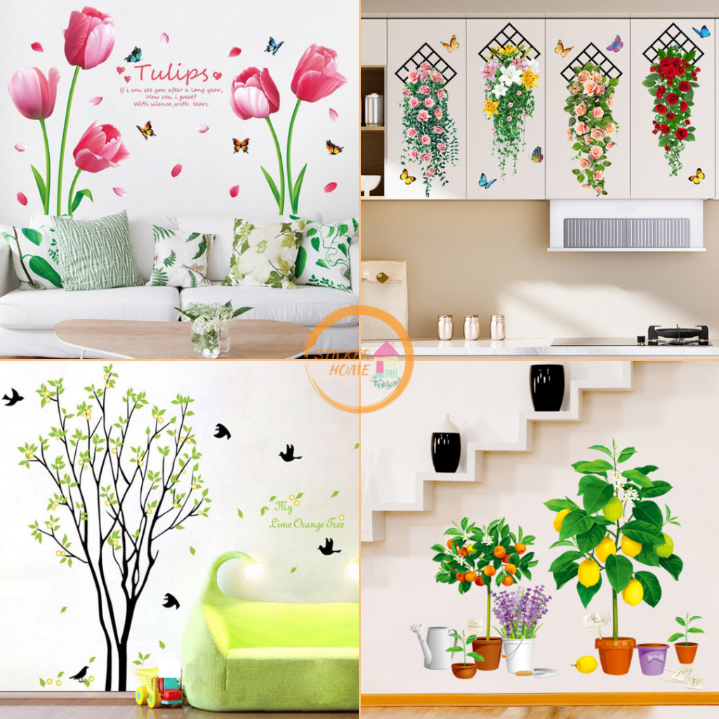 Sticker Home สติ๊กเกอร์ติดผนัง ติดกระจก สติ๊กเกอร์ดอกไม้ ลายต้นไม้ สติกเกอร์ แต่งบ้าน ส่งจากไทย