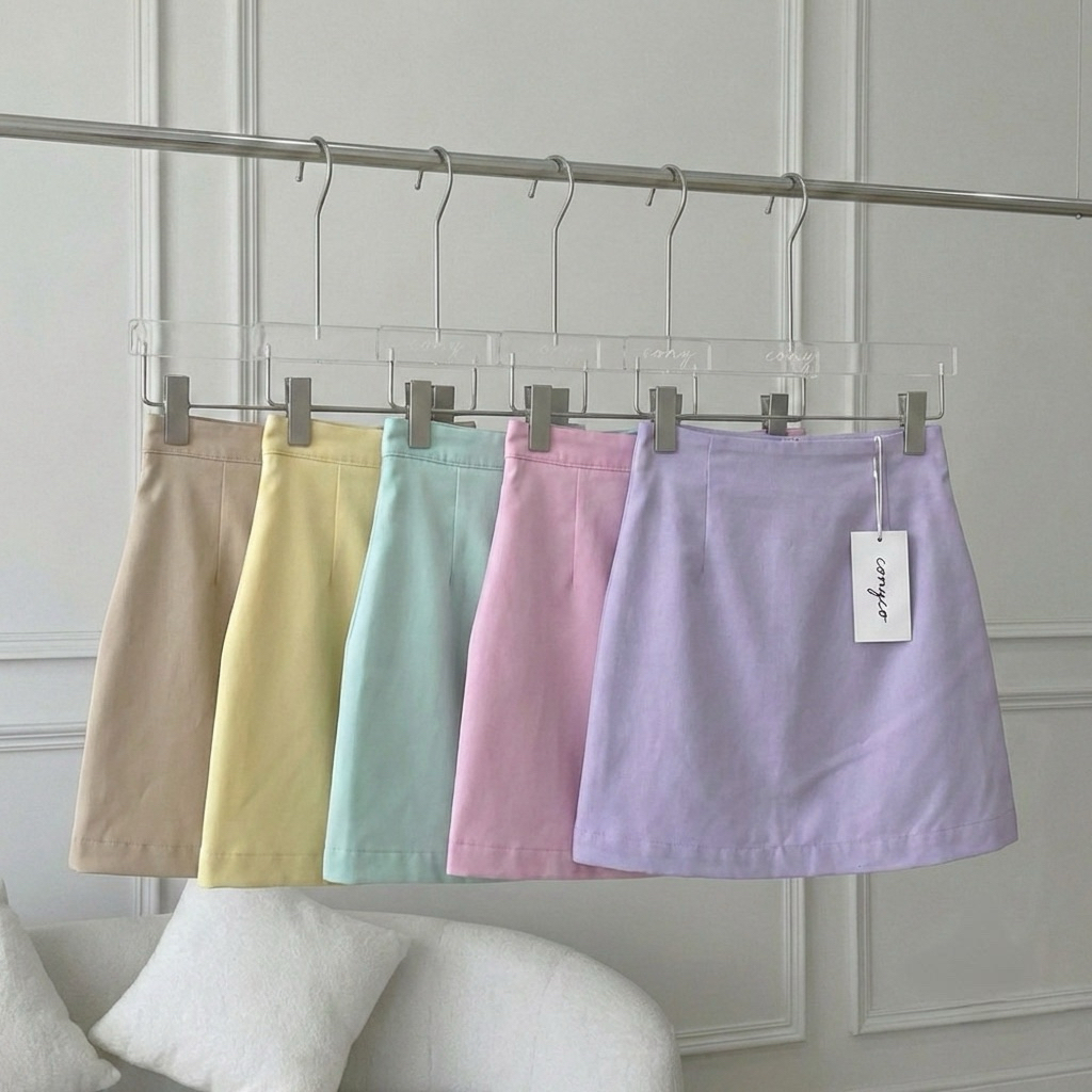 conycolours | Pastel mini skirt กระโปรงสั้นสีพาสเทล สมอคหลัง มีซิป