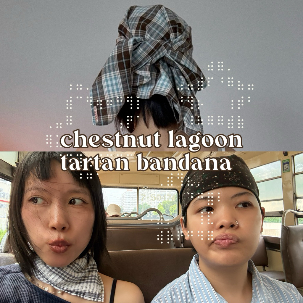 ॰˳ཻ̊♡ chestnut lagoon tartan bandana  🌰🌊 ผ้าโพกหัวลายตาราง