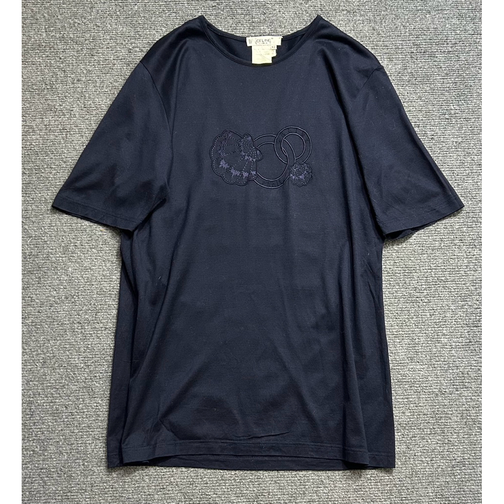 ce..navy cotton embroidered t shirt made in italy