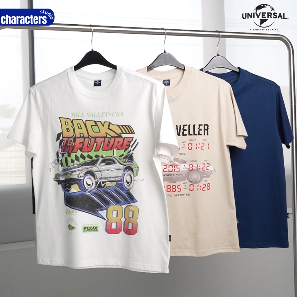 Universal Studios เสื้อยืดผู้ชายทรงรีแลค แบคทูเดอะฟิวเจอร์ แนววินเทจ ผ้า Cotton100% สินค้าลิขสิทธิ์แท้ Characters Studio