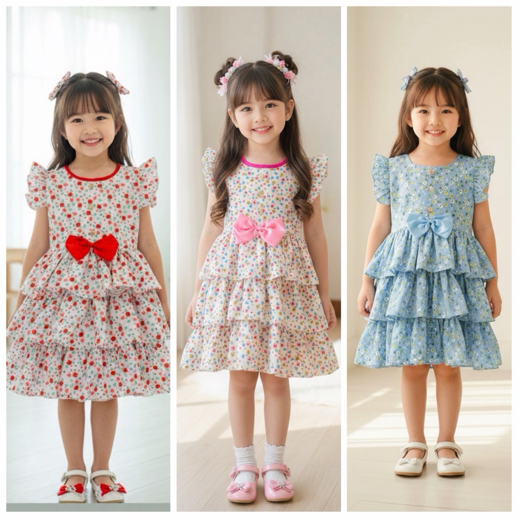 ชุดเจ้าหญิง ชุดเด็ก ลายดอก 3ชั้น น่ารัก 2-7 ขวบ(150)