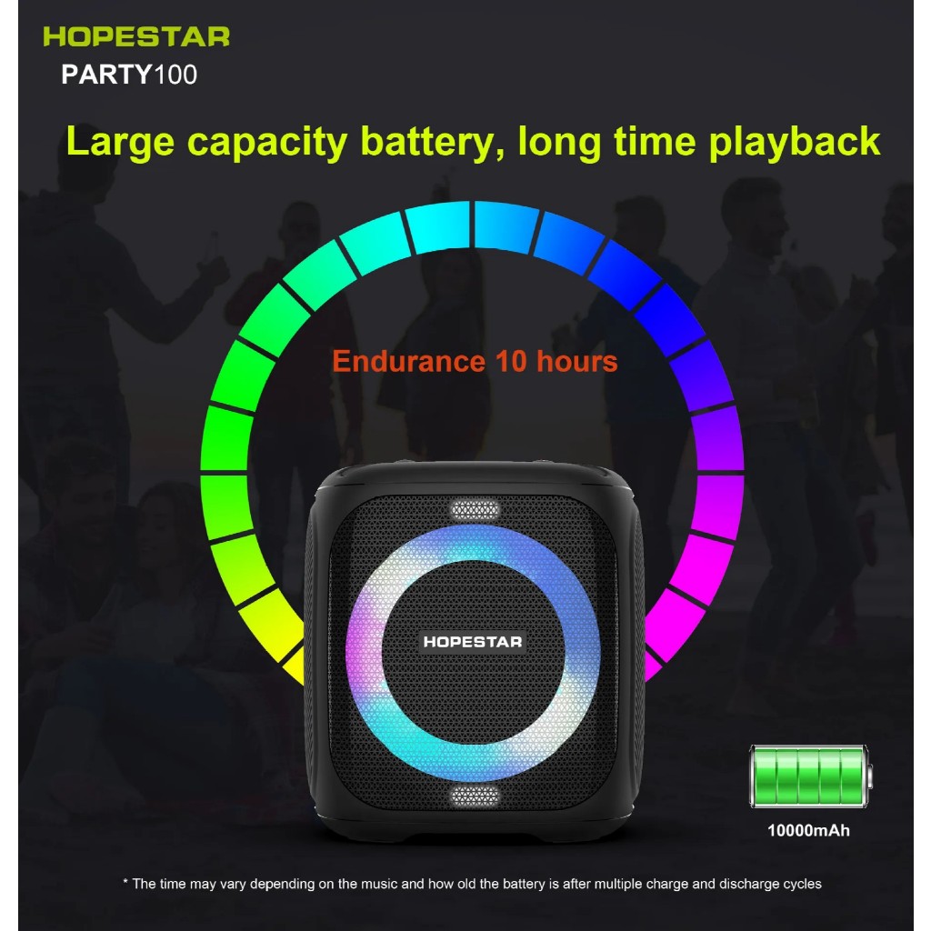 Hopestar Party 100 ลำโพงปาร์ตี้ 50W Bluetooth 5.0 เบสแน่น กันน้ำ IPX6 มีไมค์คาราโอเกะ
