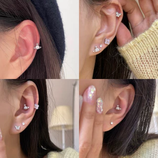 💖มีส่งด่วน💖 ต่างหูดาวเสาร์ ต่างหูจิวกลม จิวหูเงิน 1คู่ พร้อมส่ง