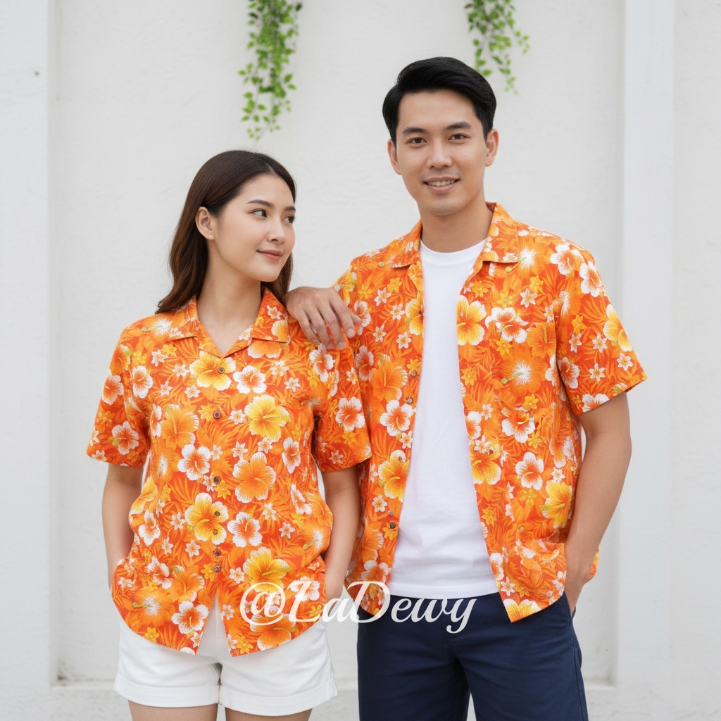 งานไทย เสื้อลายดอก เสื้อสงกรานต์ 6สี 7ไซส์ สีสันสดใส เชิ้ตฮาวาย Hawaiian Shirt HW286 รูปที่ 3
