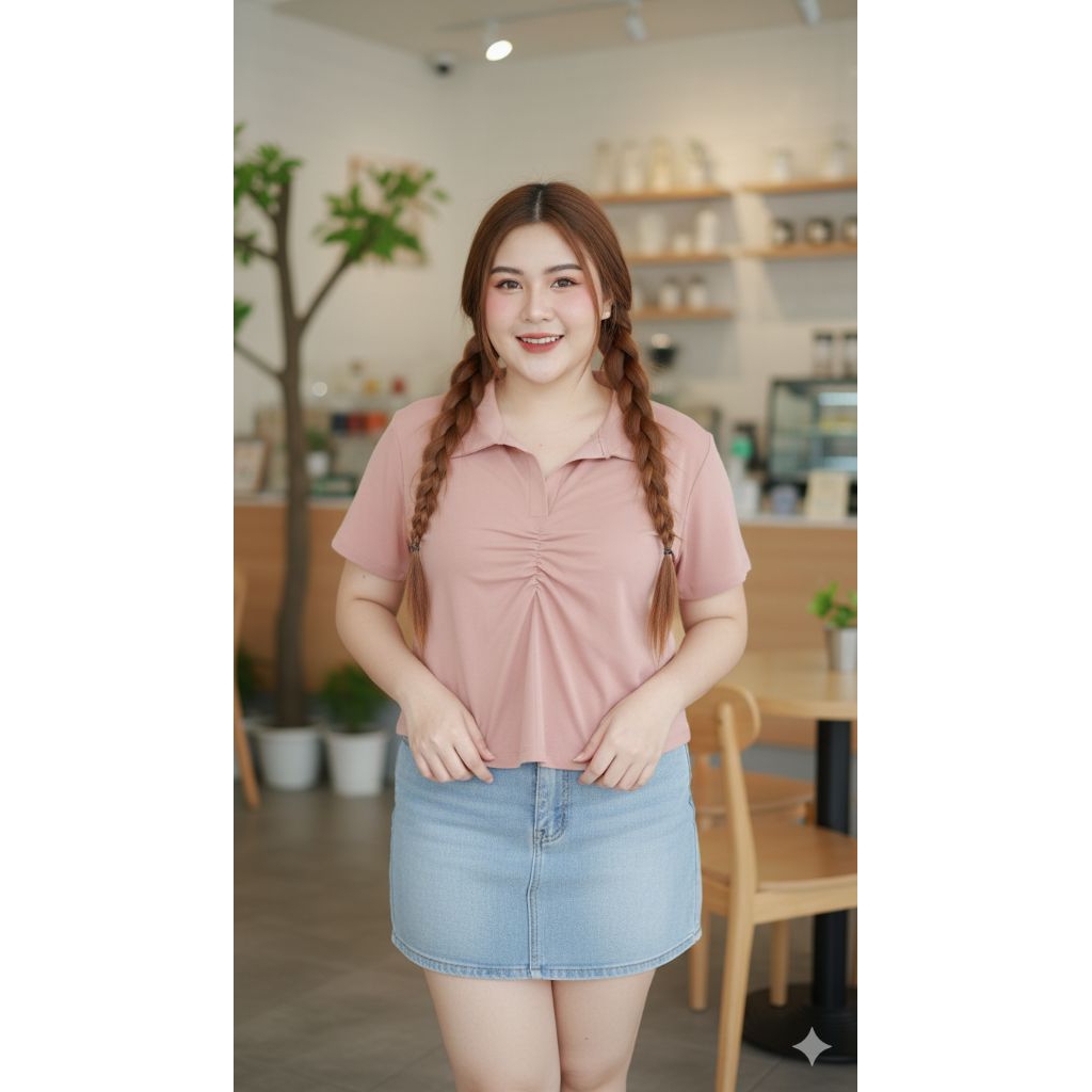 HPS เสื้อผ้ายูนิโคล่ คอปก ยุ้มอก