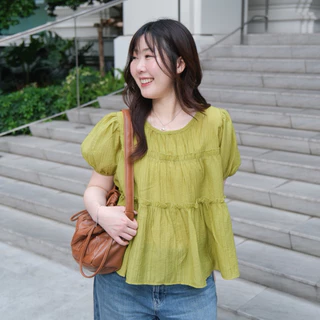 (พร้อมส่งครบสี)Bonnie top🐻Chakiya.store❣️เสื้อคอกลม ช่วงตัวแต่งชั้นระบาย