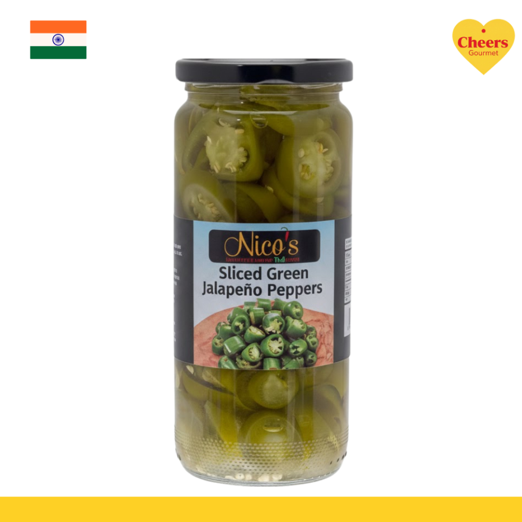Nico’s Sliced Green Jalapeno Peppers Jar l พริกจาลาปิโนสีเขียวหั่นแว่นในน้ำเกลือ ตรานิโก้ 480g.
