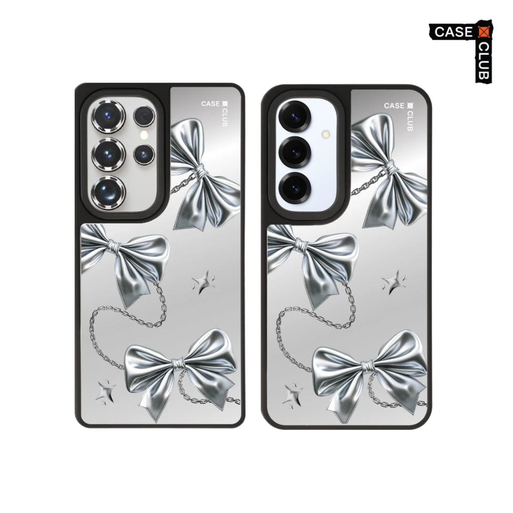 CaseClub เคสโทรศัพท์ เคสกระจก ลาย Metallic Ribbon สำหรับ Galaxy S25/S24 Ultra/S25/S24