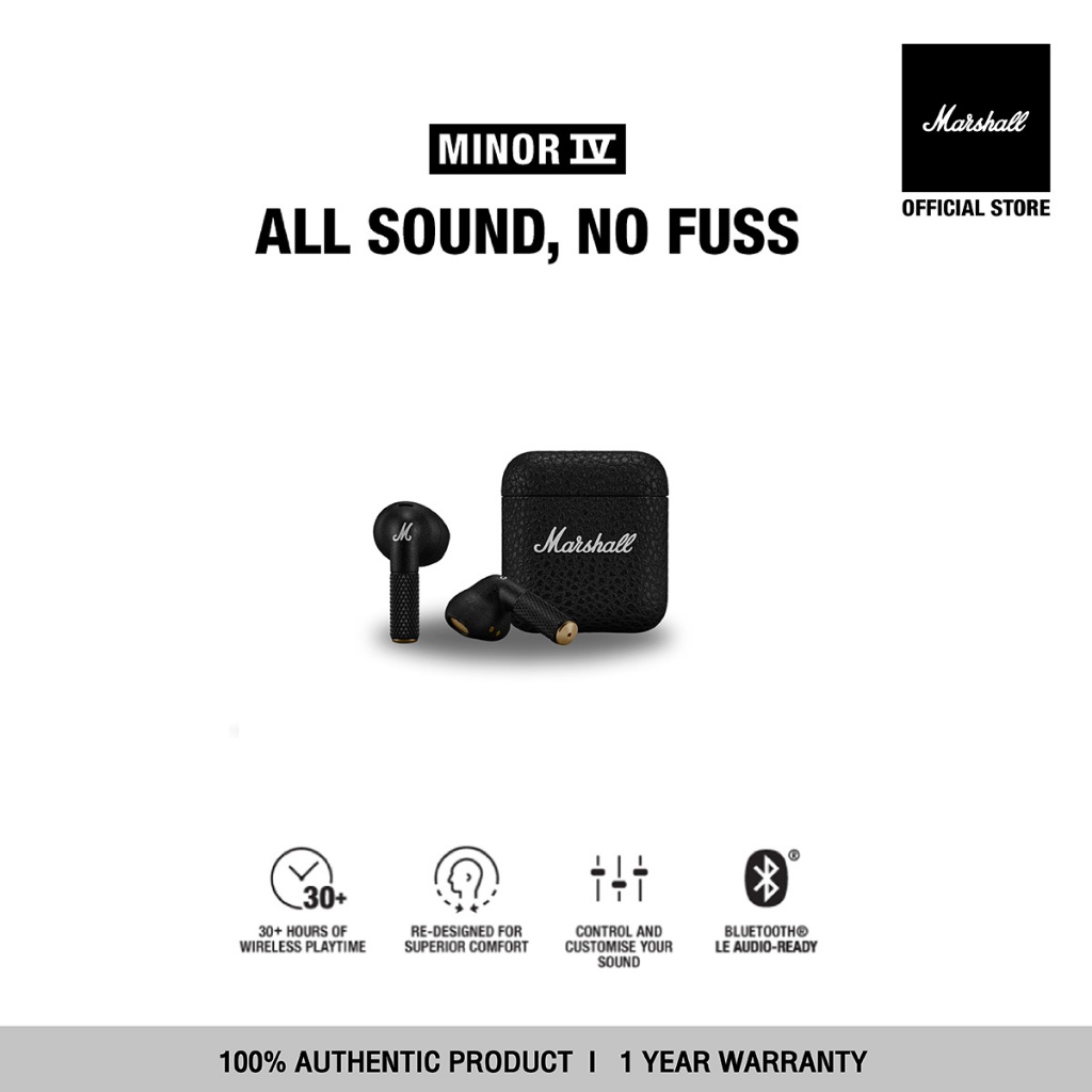 MARSHALL Minor IV black - รับประกัน 1 ปี + ส่งฟรี - หูฟังบลูทูธ, หูฟังไร้สาย, true wireless tws