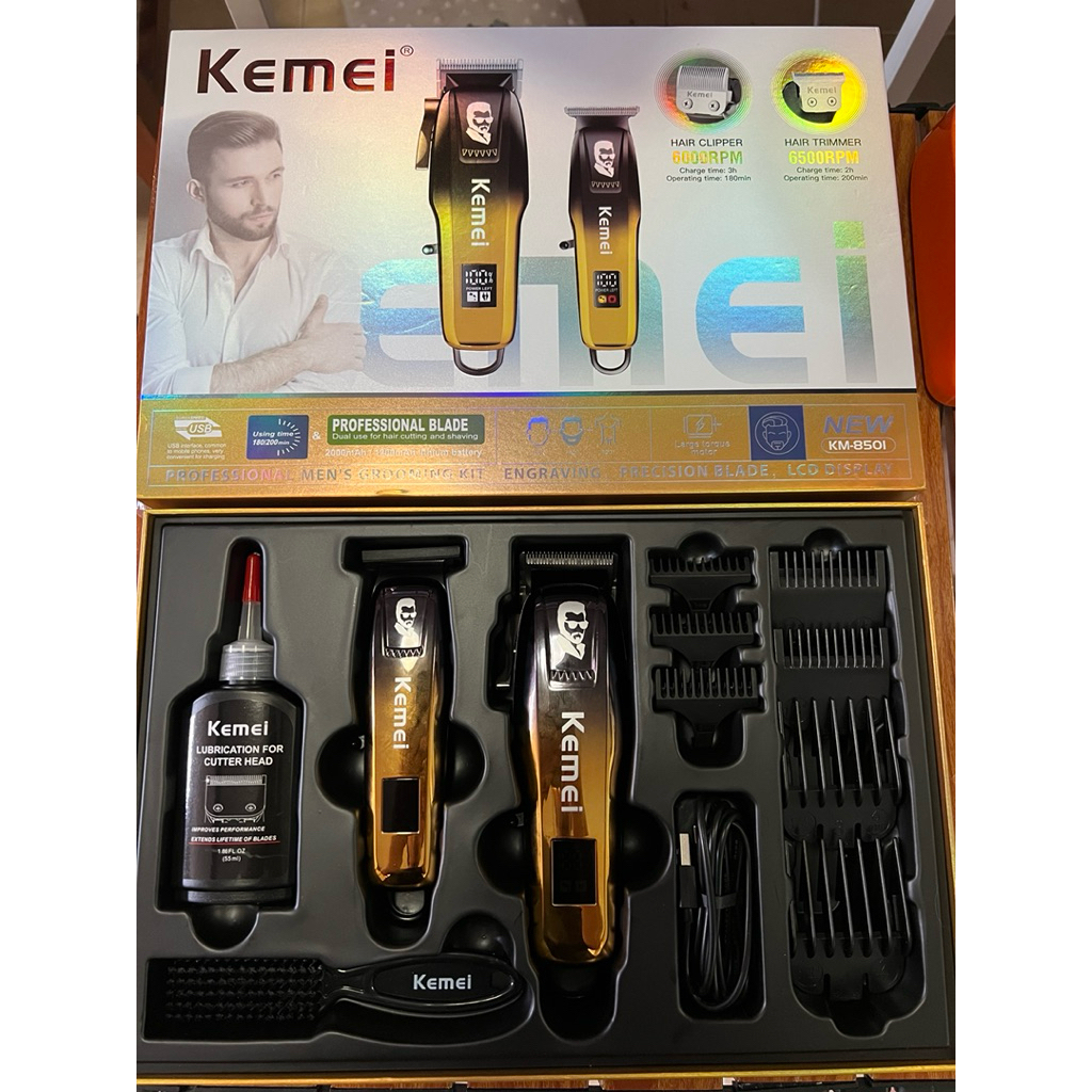 ปัตตาเลี่ยนไร้สายKemeiคู่ตัวตัดKM-709Aตัวกันขอบแต่งฟันKM-J03สีทองดำ