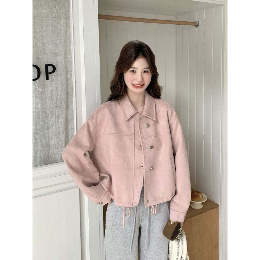 Jkเสื้อแจ็คเก็ตผู้หญิงสีชมพู สไตล์เกาหลี