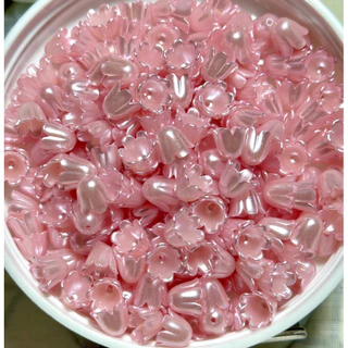 ลูกปัดดอกไม้ ดอกบัวดิน สีเหลือบมุกสดใส 100ชิ้น/แพ็ค