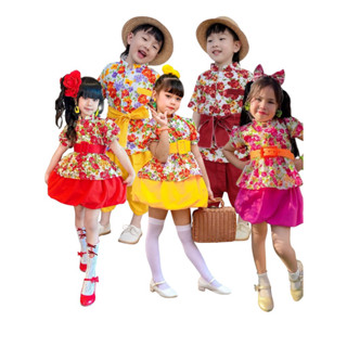 🌸🌼ชุดลายดอกสงกรานต์🎉ชุดคู่ ลูกชาย ลูกสาว🌸พร้อมส่ง🚗