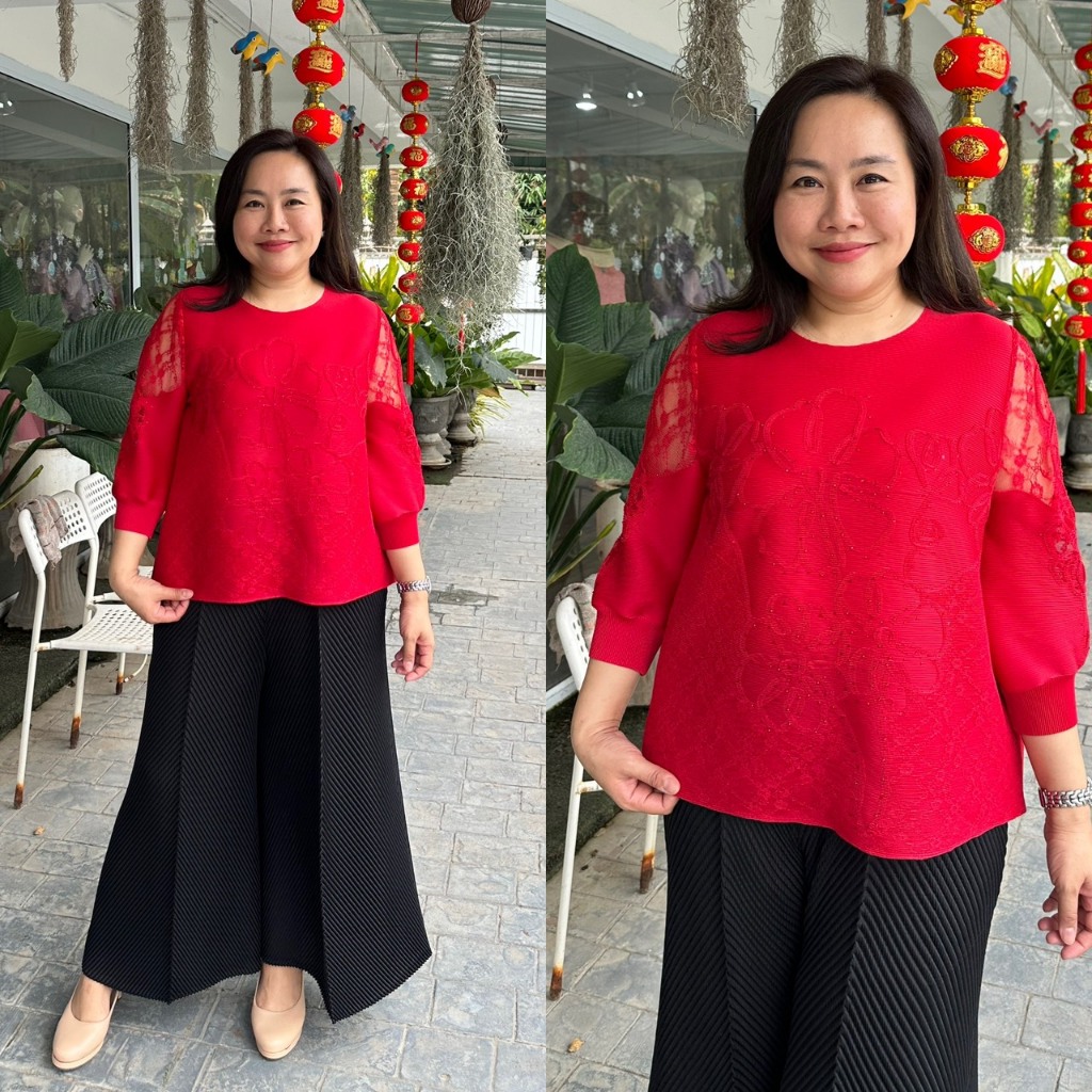 Pleatbynisa A998 เสื้ออัดพลีท แขนกระบอก แต่งเพชร สีพื้น รูปที่ 5