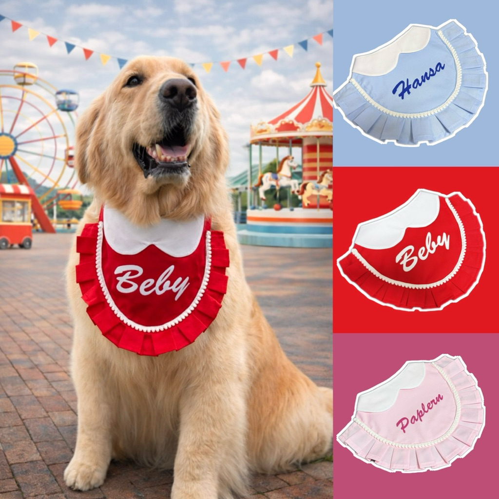 Ha-Shi SHOP ปลอกคอสูทระบายคอบัว สำหรับสุนัขใหญ่