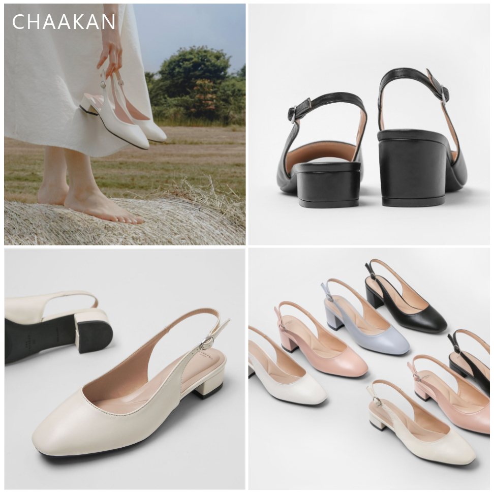 CHAAKAN [สินค้าจากเกาหลี 100%] Harbor Slingback Heels รองเท้าส้นสูง ส้น 2.5/5ซม. หัวอัลมอนด์ สายปรับได้ พื้นนุ่ม เกาหลี