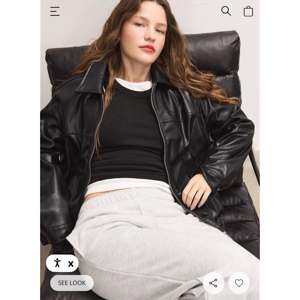 Stradivarius Faux Leather Jacket เสื้อคลุมหนังสีดำ ผ้านุ่ม ผ้ายืด ทรงใส่หลวมๆ งานแท้