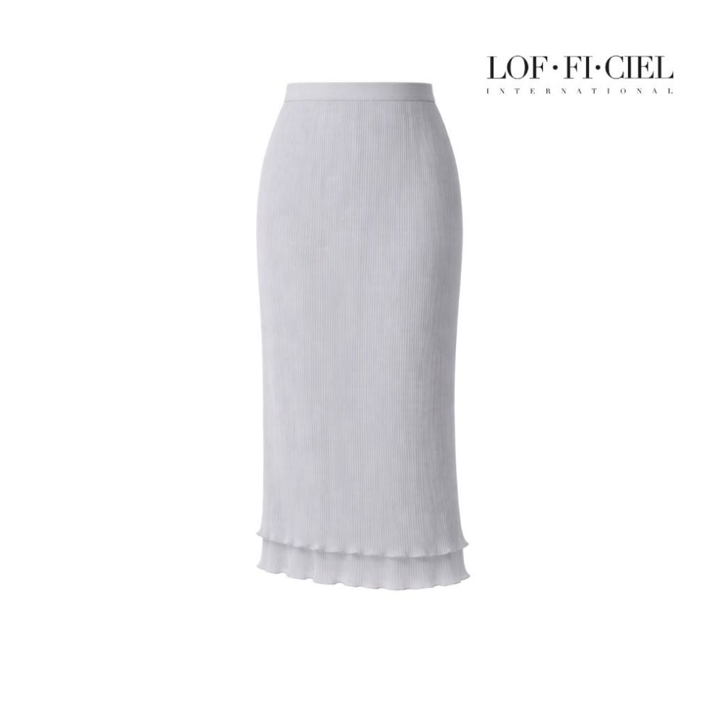 Lofficiel Skirt อัดพลีททรงตรง ไม่แนบเนื้อ ระบาย 2 ชั้น สีเทา FYTCBZ