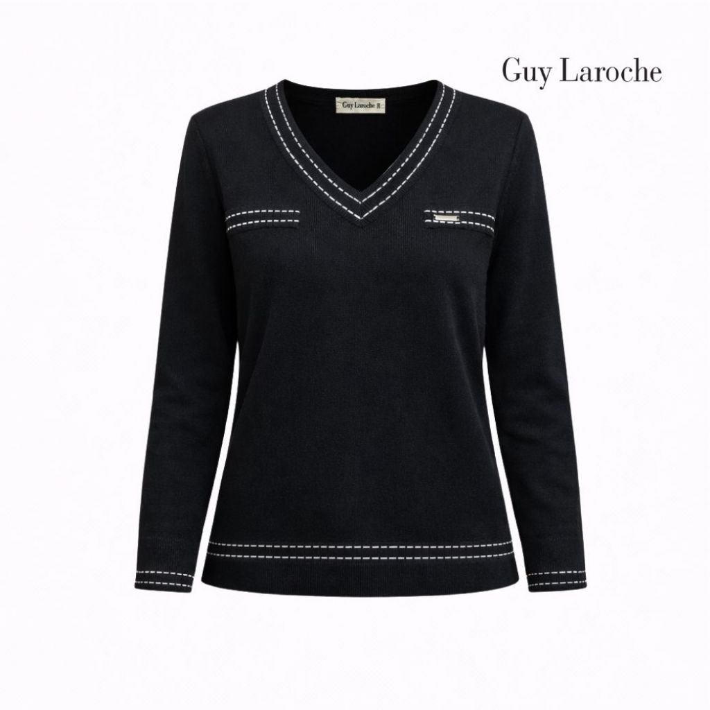 Guy Laroche Black Dash Sweater เสื้อสเว็ตเตอร์สีดำ ผ้า Knit GZTOBL