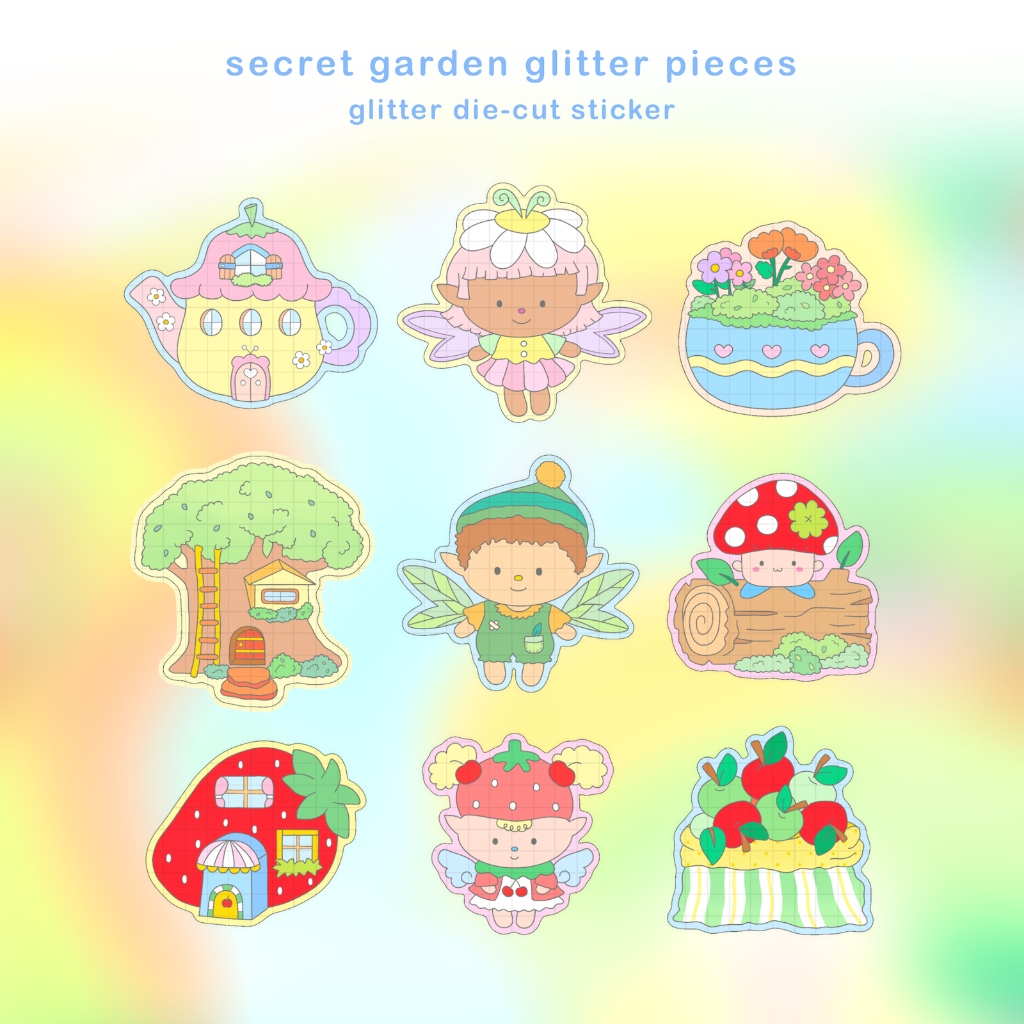 ✨ สติกเกอร์กลิตเตอร์แห่งสวนลับ ♡ secret garden glitter pieces — glitter die-cut sticker