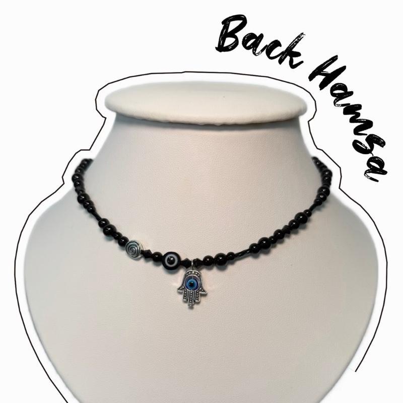 สร้อยมินิมอล Black Hamsa Evil Eye ดวงตานำโชค ลูกปัดสีดำ เสริมพลัง ป้องกันสิ่งไม่ดี แฟชั่น สายมู